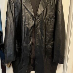 Men's Black Leather Pea Coat